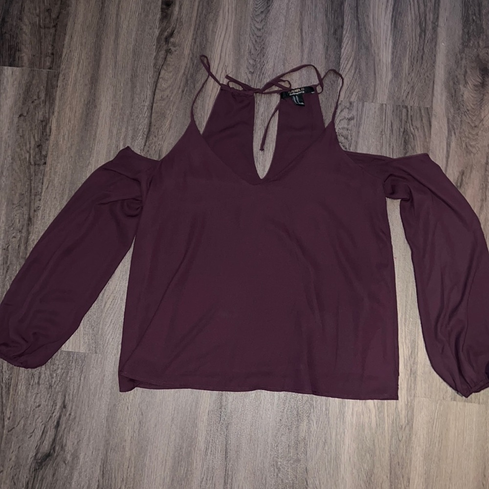Plum open shoulder top